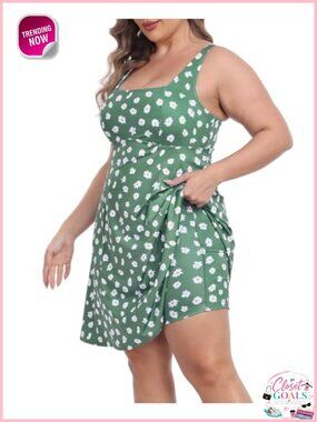 Plus Size Tennis Athletic Workout Dress Built-in Shorts Bra